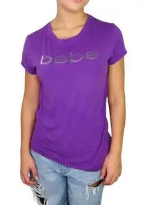 Bebe Y2K  Purple Graphic Logo Tee Crewneck T-Shirt Vintage Large