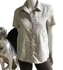 Mountain Hardwear Button Down Gray Short Sleeve Hiking Shirt Women's Size Small