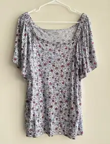 LOFT Outlet Floral Off the Shoulder Blouse, Flutter Sleeve Shirt, Women’s L