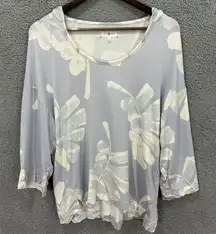 Lou & grey womens blouse small blue floral abstract oversized hoodie‎ hi low