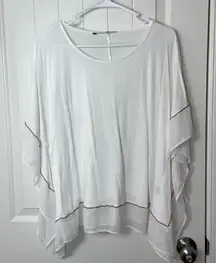 NWOT‎ Jennifer Lopez women’s white gold beaded trim sheer loose relaxed blouse M