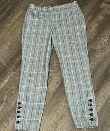 Talbots Womens Chatham Ankle Pants 4 Gray‎ Orange Houndstooth Plaid Leg Buttons