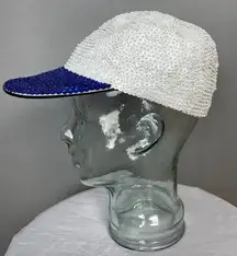 Sequin‎ Baseball Hat Cap Blue White One Size Cotton Lining Funky Bold Playful