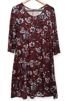NWT Garnet Hill Rust Floral Stretchy Jersey Dress Medium Casual Scoop Neck