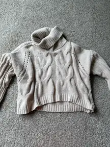 Beige Cropped Turtleneck Sweater 