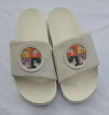 Tory Burch Lina Rainbow Logo Slides Sandals Nappa Leather Ivory Women's 11M