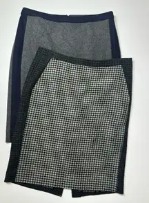 Two J.Crew The Pencil Skirts Sz 4 Black Navy Gray Wool Blend Career Office (b27)