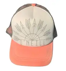 O’neill women's snap back hat, peach, grey and white