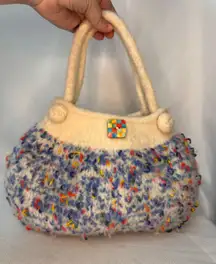 Vintage Felt/Crocheted Multicolor Blue & White Purse EUC | Spring Purse