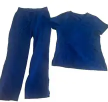 Women’s Medical Scrub Set Top and Pants Electric Blue Size S Cotton Blend Solid