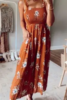 Boutique Rust Smocked Jumpsuit