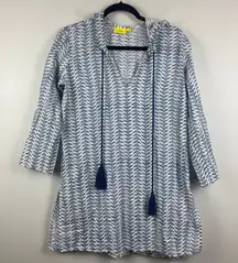 Roller Rabbit Cover-Up Women's XS White Blue Printed Tassel-Tie Hooded Swimwear‎