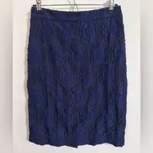 Ann Taylor floral appliqué pencil skirt, navy blue, size 2