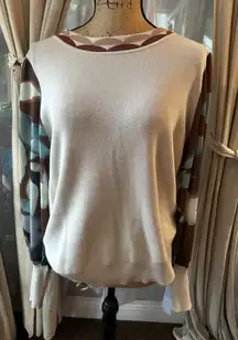 Rio & Rian New York Puff Sheer Sleeve Patterned Beige and Brown Sweater