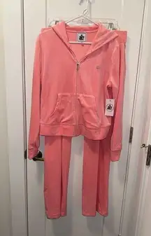 NWT Juicy by Juicy Couture Pink Velour Tracksuit Set Zip Jacket Pants - Size L