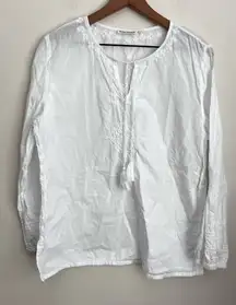 Roller Rabbit white blouse embroidery long sleeve tassels L