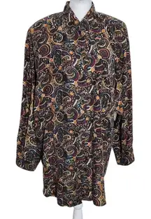Jane Ashley Multi-Color Paisley Silk Button Down Blouse NWT Size Large