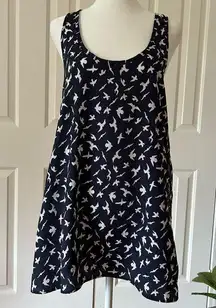 Sweet Claire - Navy Bird Print Sleeveless Tunic Shirt - Size M - USA Made