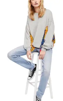 FREE PEOPLE Women’s She’s Just Cute Ruffled Gray Pullover Crewneck