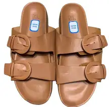 Time & Tru  Women's Dressy Footbed Slides in Cognac - Size 10