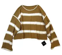 Zaful Striped Sweater Crop Top Khaki Tan & Off White Cropped loose Size 8-10