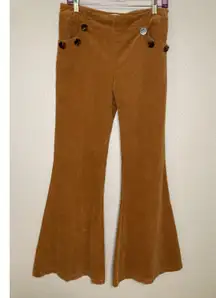 TCEC Pants Women's L 70s Retro Flare High Rise Corduroy Brown Pockets Hippie