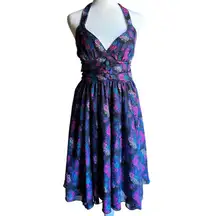HELL BUNNY Vixen | Margot Dark Floral Halter Retro Dress | Size Small