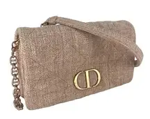 Christian Dior Caro Macrocannage Quilt Linen Small Bag in Pink