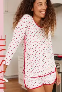 NWOT LAKE Pima Crew Long-Short Set in Darling Red Heart Size XS