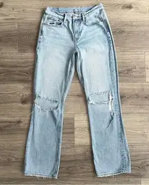 AMERICAN EAGLE 90s Bootcut Jeans Light Blue Wash Distressed Ripped Knees Size 6