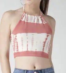 Forever 21 Pink and White Tie-Dye Halter Tie Crop Top