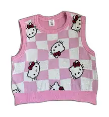 Hello Kitty Pink And White Checkered Logo Knit Women’s Sweater Vest Size XL