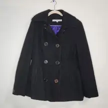 Kenneth Cole New York Black Recycled Wool Blend Black Women 8 Short Peacoat