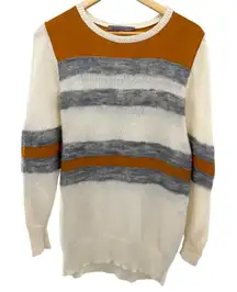 Halston Heritage Wool Cashmere Sweater M Silk Contrast Striped Crewneck Casual