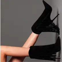 Newport News Black Suede Fringed Boots Size 7 B13