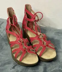 Skechers Terrace platform Sandals 8 sexy Lace Up Memory Foam Vegan red