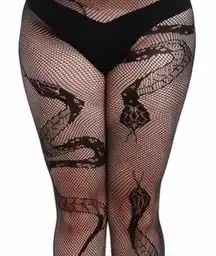 Black Snake Plus Size Jacquard Net Stockings  Gothic Punk  High Waist fishnet