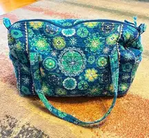 Quilted Fabric Overnight Weekend Duffle Bag Carry On Blue Yellow Floral Zip