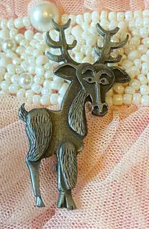 Vintage Whimsical Metzke Pewter Moose Reindeer Brooch Pin Christmas Holiday Deer