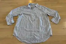 Aerie Striped Oversized Oxford Button-Up Shirt blue white stripe size large