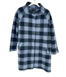 Tahari Womens Cozy Plaid Snap Front Wool Blend Long Coat Shacket Size 1X Blue