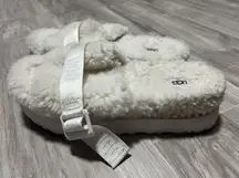 UGG  fluffita Shearling Wool Platform Slide Slippers Off White Tread Lite Sz 9