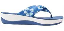 Women’s Clarks Aria Gibson Blue Floral Fabric Thong Sandals Size 10