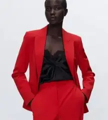 Zara Linen Blend Red Oversized Boyfriend Jacket Blazer M