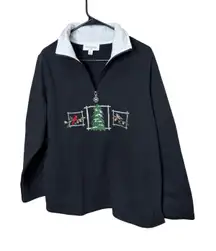 Breckenridge Black Embroidered Christmas Quarter Zip Sweatshirt 1X