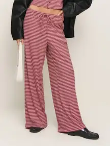Reformation Olina Red Striped Lounge Knit Wide Leg Pants hemmed xS