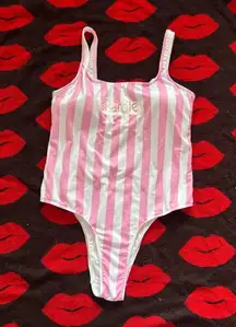 Primark Barbie pink white striped one piece swimsuit S