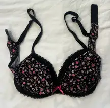 H&M Black and Pink Floral Lace Bra