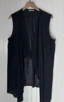 Soft Surroundings Black Eyelet Waterfall Vest Open Front Layering Top XL‎ Boho