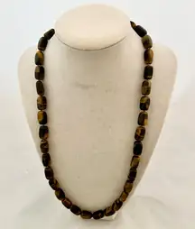 Vintage Tiger’s Eye Agate Necklace Hand Beaded Gemstone Strand Boho Chic